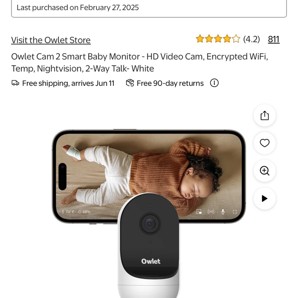 Cam 2 Smart Baby Monitor - HD Video Cam, Encrypted WiFi, White